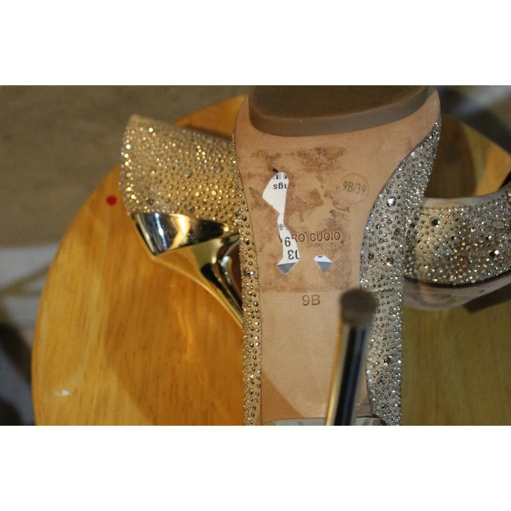 BCBG Max Azria Crystal Embellished Pumps Gold Rhinestone Stiletto Heels 9B/39‎